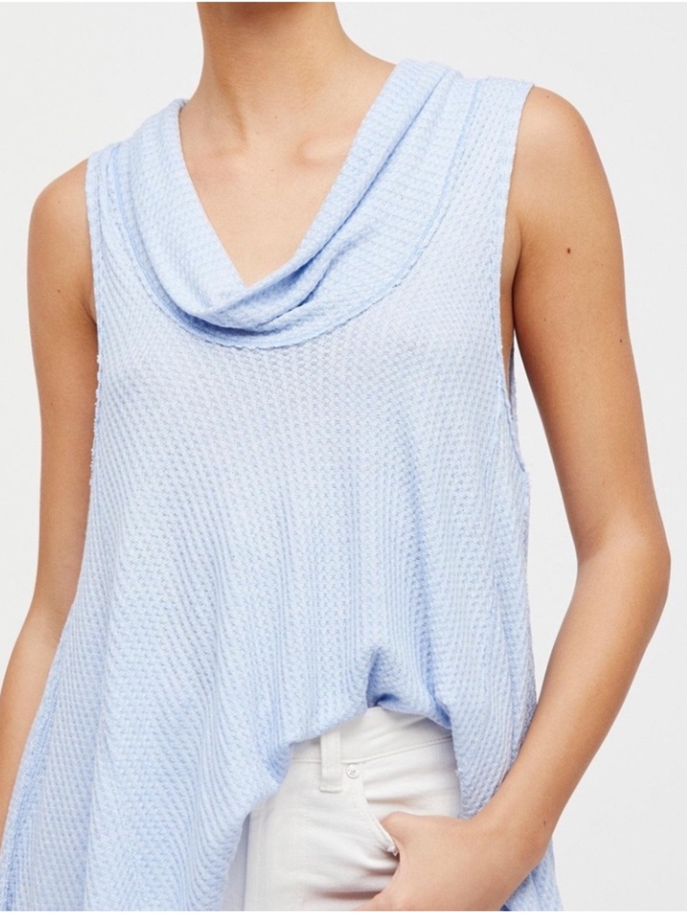 Free People Pale Blue Sleeveless Cowl Neck Knit Top